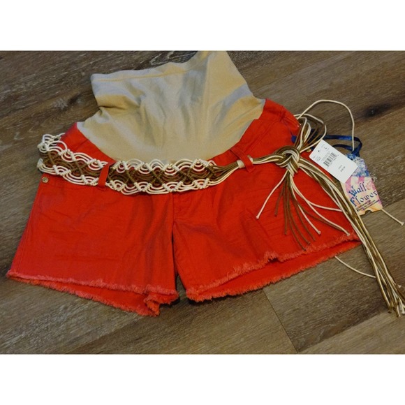 NWT Maternity Cut Off Shorts by WallFlower. Size Large. Coral. Belt included! - Picture 1 of 8